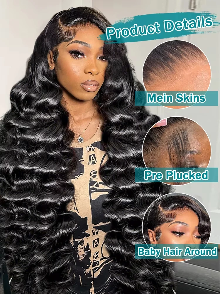 Wig Rambut Asli Gelombang Longgar 38 40 Inch 13x6 HD Lace Frontal Wig Hitam Alami Rambut Manusia Keriting Remy Lace Front Dengan Baby Hair Untuk Wanita