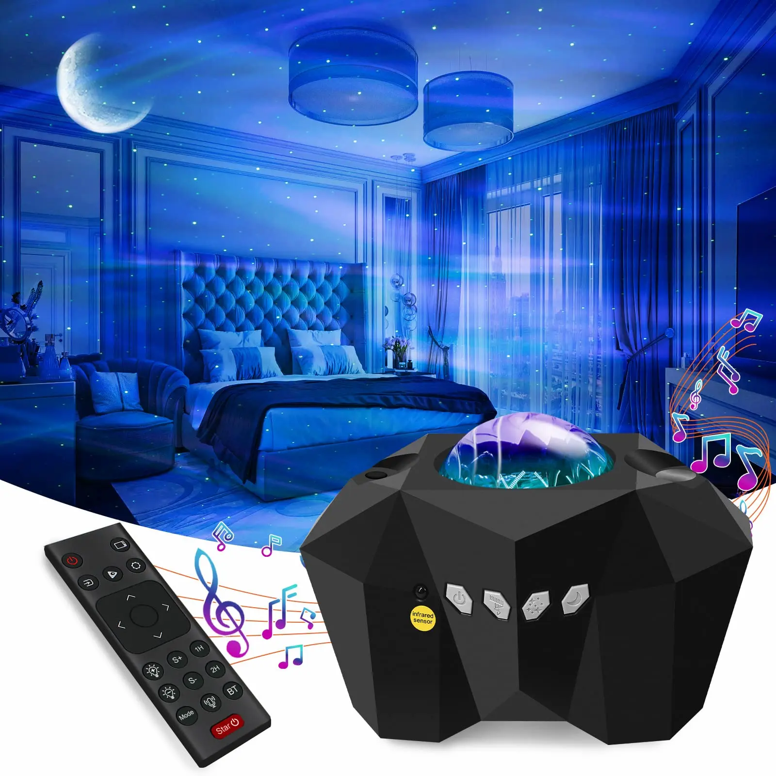 Aurora Galaxy Star Night Light with Music Speaker remote control Northern Lights for Bedroom Gaming Room Home Theater Ceiling