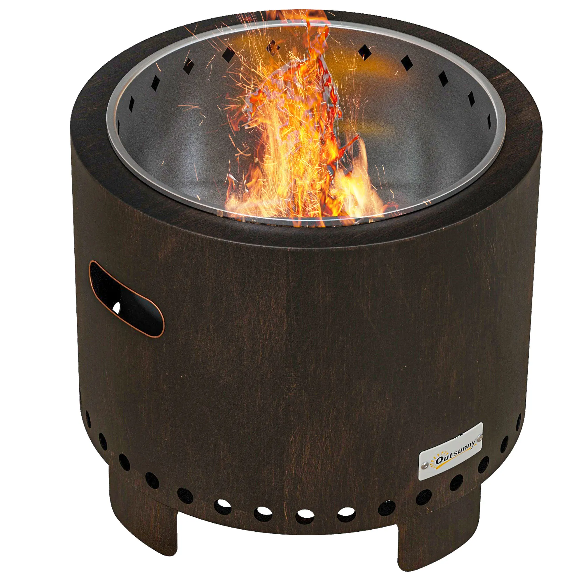 Brasero de Mesa sin Humo de 45 cm, Brasero de Metal Negro con Asa y Pinza para Leña, Chimenea Portátil para Jardín, Camping y Patio
