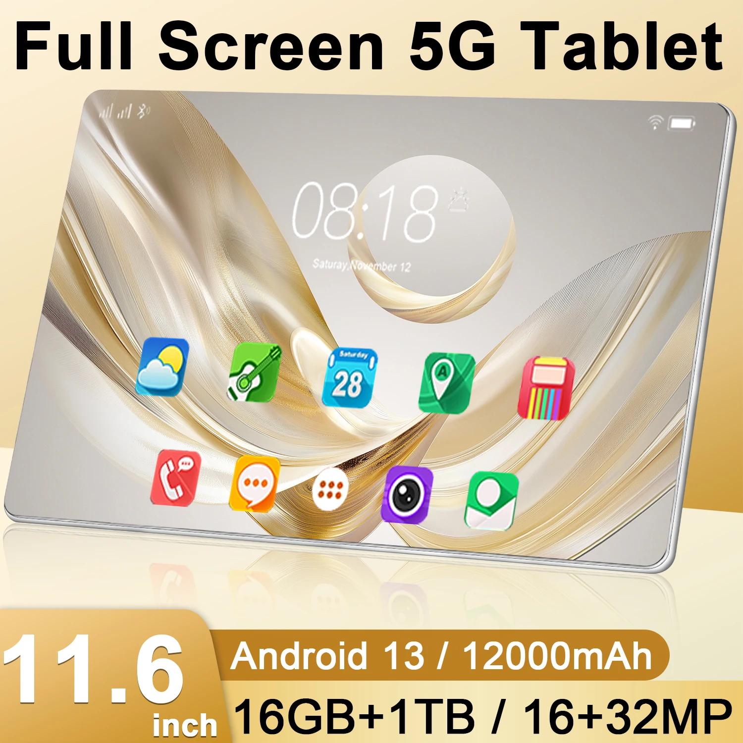 2024 5G Tablet Android 13.0 Brand New 16GB RAM 1TB ROM Tablet 16MP 32MP 12000mAh 10Core WIFI Bluetooth Network Tablette