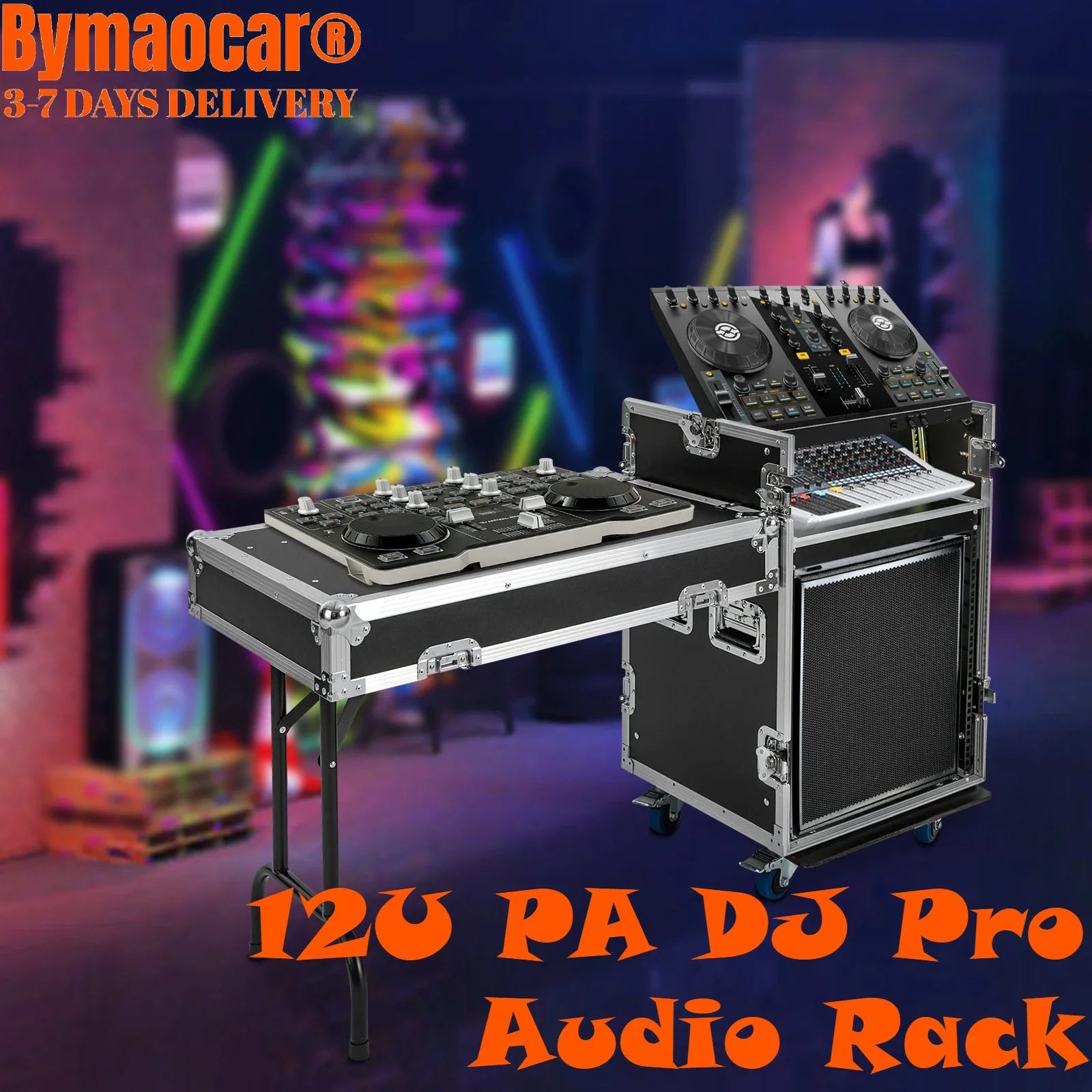 

12U PA DJ Pro Audio Rack Road Case with Slant Mixer Top and Casters, DJ Mixer Rack, Pro Tour Grade