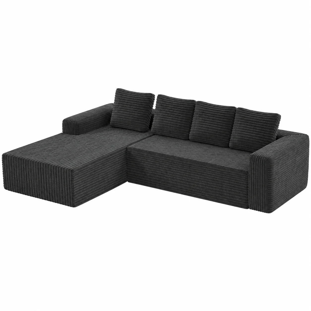Modulares Sektionssofa mit L-förmiger Chaise – 4-Sitzer Cord Sofa in Schwarz mit tiefer Sitzfläche, hochwertiger Polsterung aus Federkern & Schaumstoff, montagefrei für Wohnzimmer & Schlafzimmer,