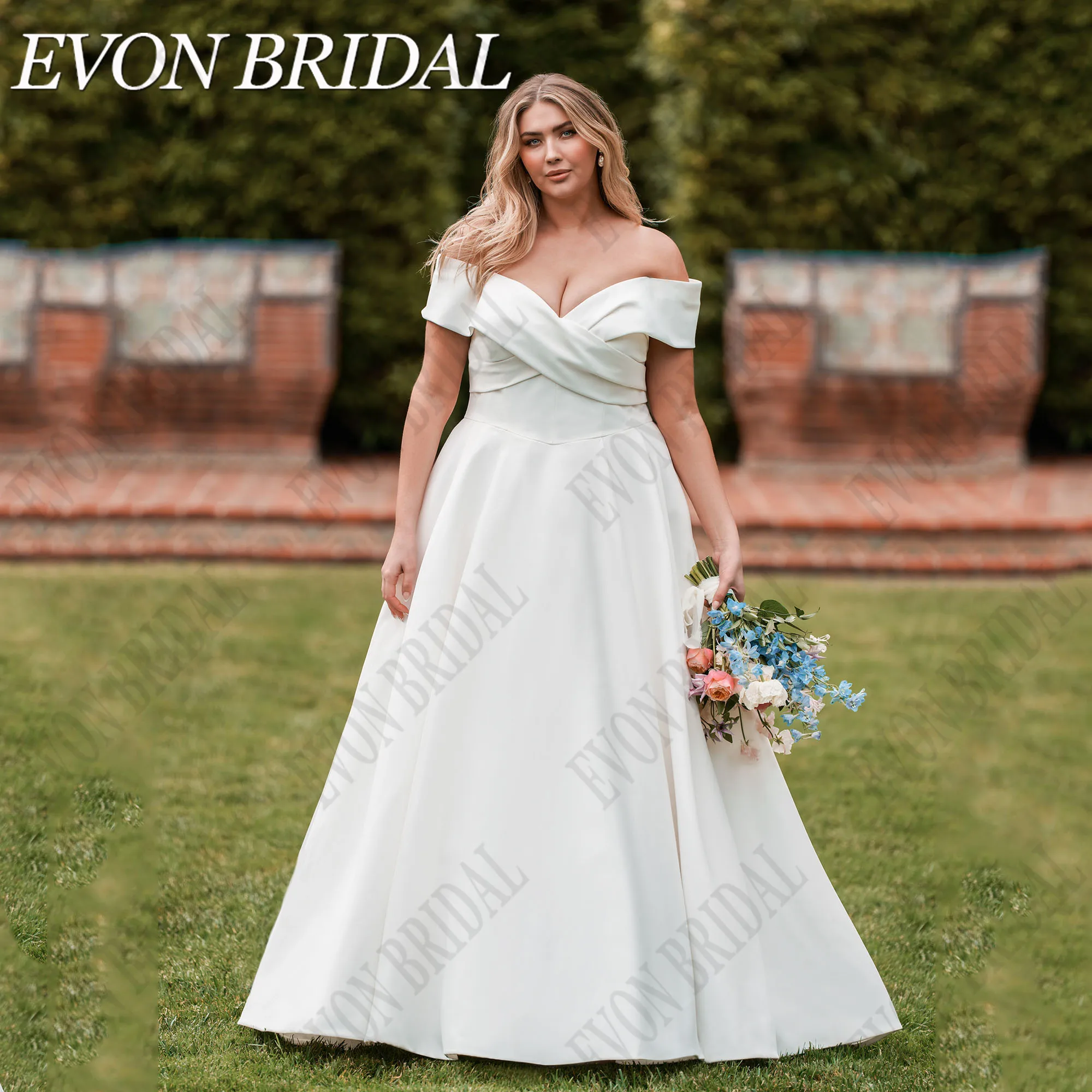 

EVON BRIDAL Classic Oversize Wedding Dress Women Satin Button Back Bride Gowns 2025 Off Shoulder vestidos de noiva Customized