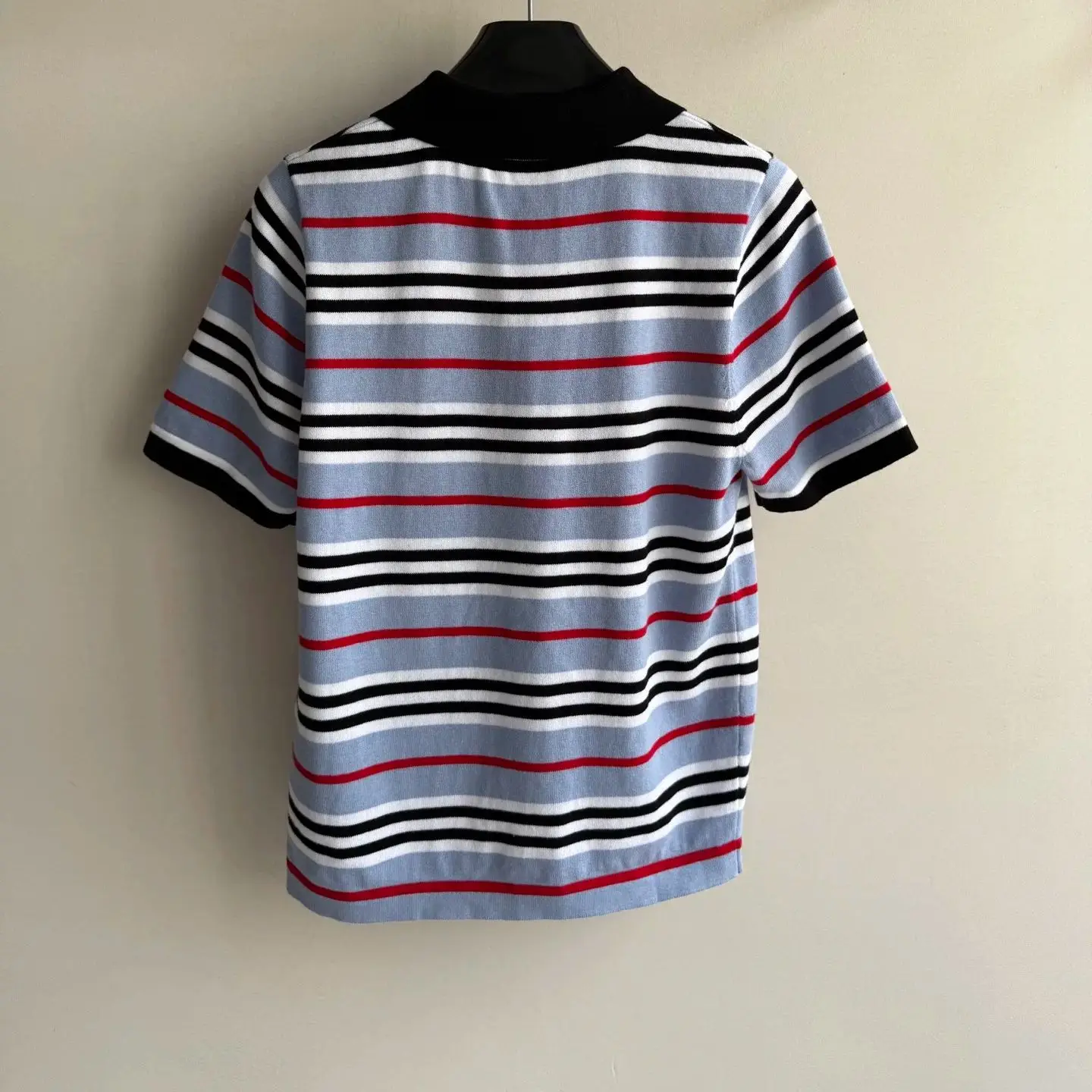 

Coastal Grandmillennial Top Relaxed Color Block Stripes Ribbed Knit Style Denim Shorts for Beach Cafes or Park Picnics