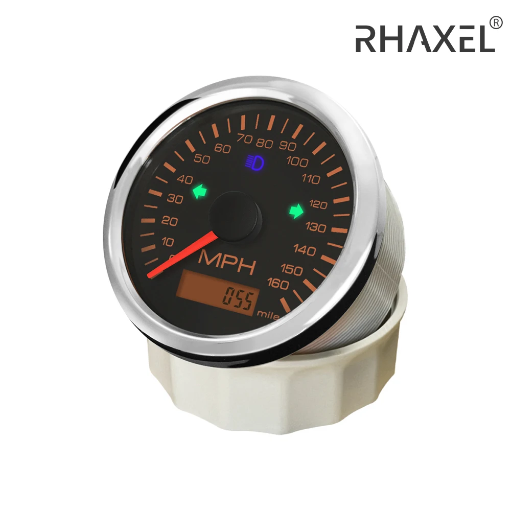 RHAXEL Universal GPS Speedometer Adjustable Odometer 125MPH 160MPH 200MPH 125KM/H 160KM/H 200KM/H 9-32V 85mm