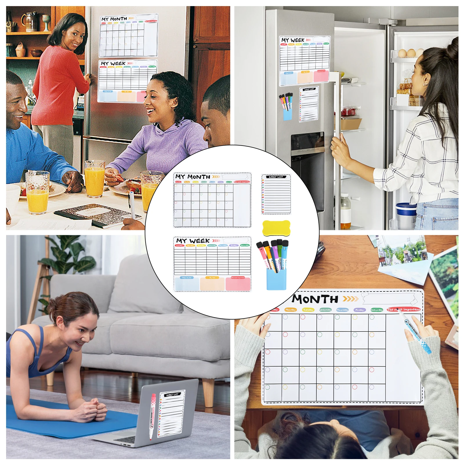 Magnetic Whiteboard Calendar Planner for Fridge, 3pcs Dry Erase Monthly Weekly Daily Planner,Meal Shopping List Family Reminders