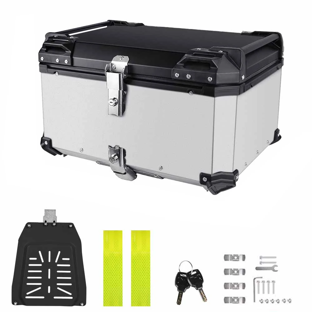 65L Universele Motorfiets Aluminium Achterkoffer Bagagekoffer Waterdichte Gereedschapskist Opbergbox met 2 Sleutels en Slot