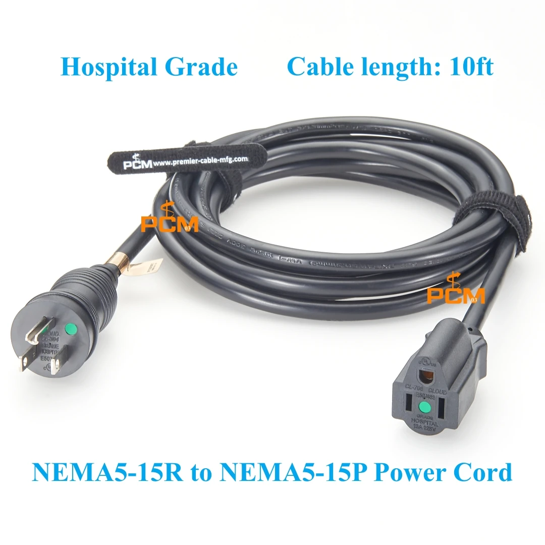 

NEMA 5-15R to NEMA 5-15P Connector 13A/125V 16AWG 10ft US Heavy-duty Power Extension Cable Cord for computer, monitor, printer