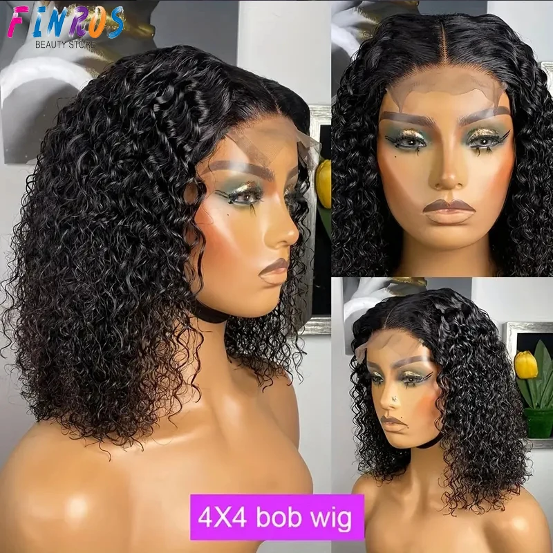 Curto Bob Peruca de Cabelo Humano, Onda Profunda, Pré-Arrancado, Encaracolado, Remy, Perucas Brasileiras, 4x4 Lace Frontal Peruca, na Escolha Venda, 13x6