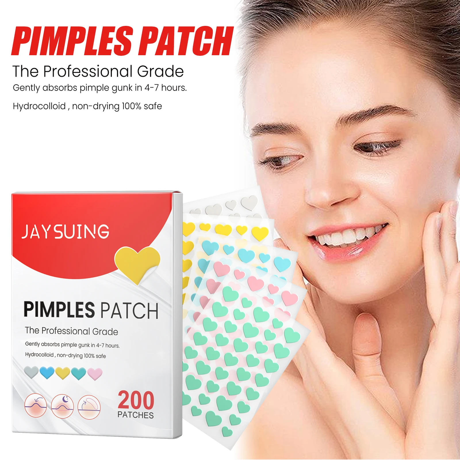 Heart Shaped Acne Patches Tea Tree Oil Extract Soothes Redness Controls Oil Blemish Healing Absorbs Impurities Hydrocolloid Stickers
