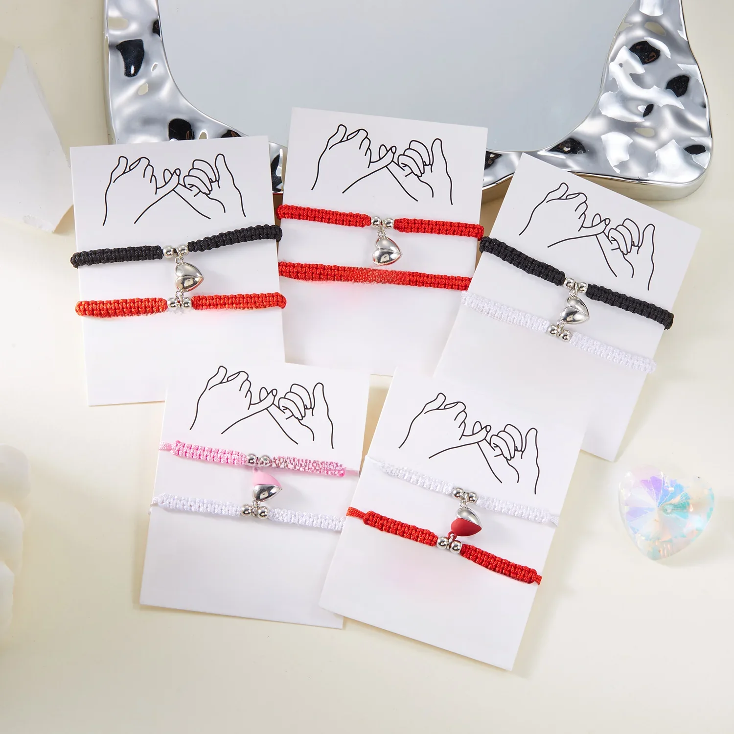 2-teiliges Magnetarmband, magnetisches Armband-Set für Paare, rot, schwarz, geflochtenes Seil,