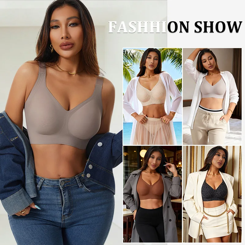 Women's Seamless Bra Full Coverage Comfortable Bra Removable Padded Push Up Lift Show Small Posture Corrector Underwear
