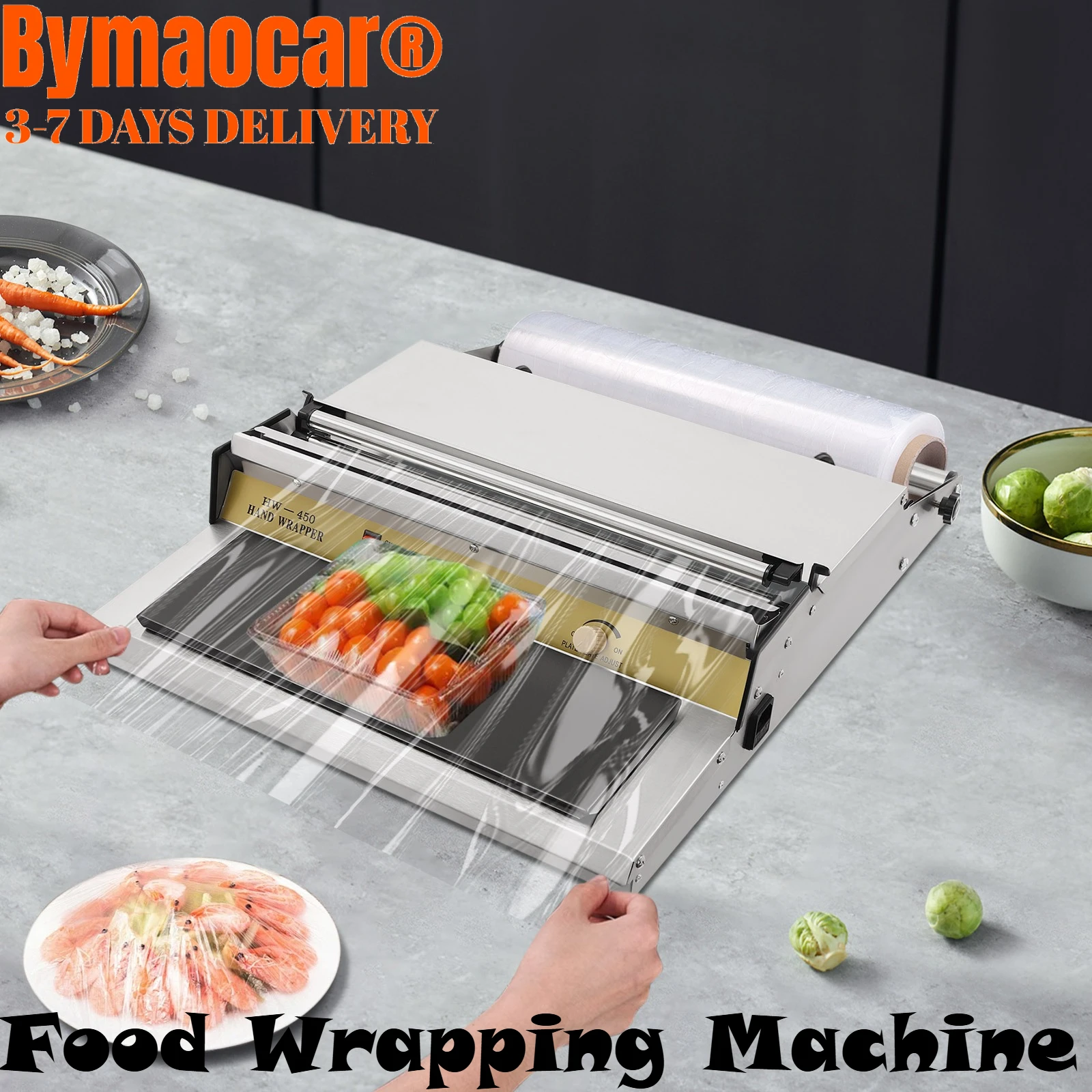 

Food Wrapping Machine, 18in/450mm Width Film Wrapper Hand Cling Packaging Tool for Fruits Vegetables Meats Seafood Home Kitchen