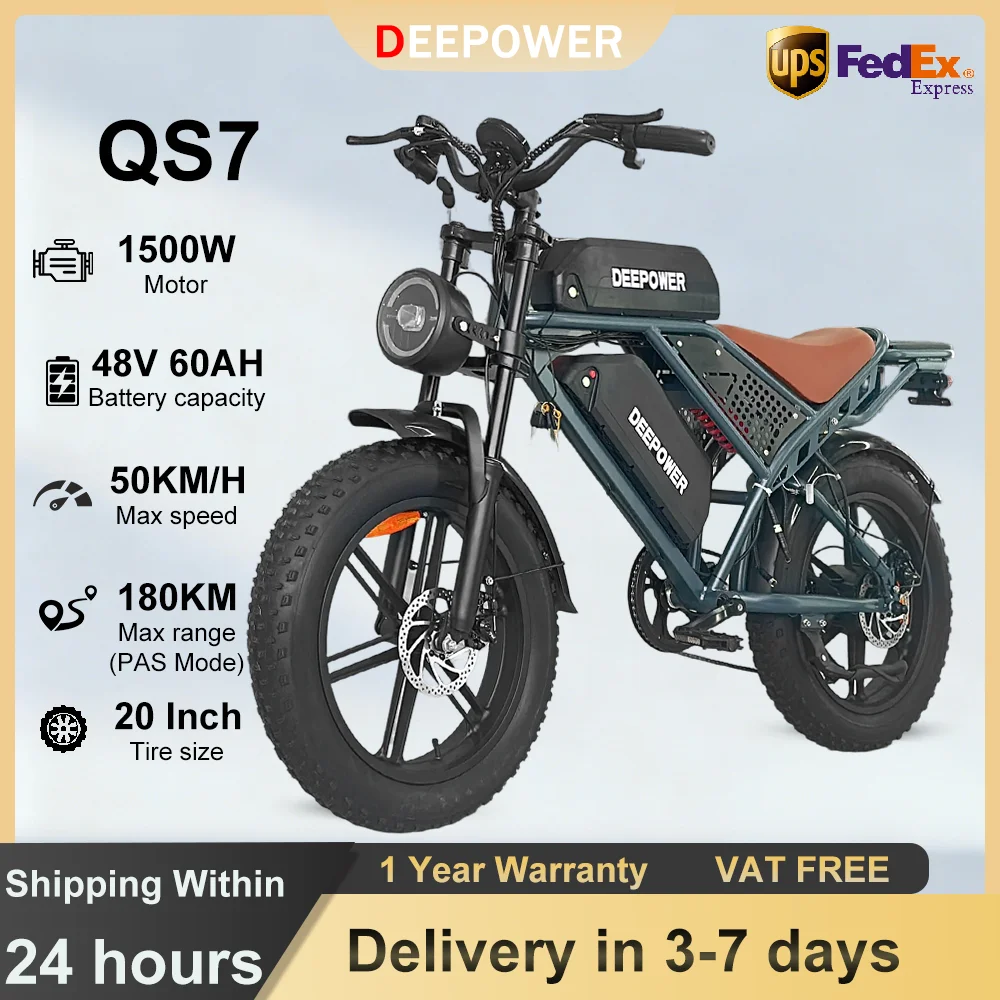 DEEPOWER 1500 واط دراجة كهربائية 48 فولت 60AH بطارية مزدوجة الكبار دراجة كهربائية 20 بوصة الدهون الإطارات في الهواء الطلق على الطرق الوعرة جميع التضاريس Ebike