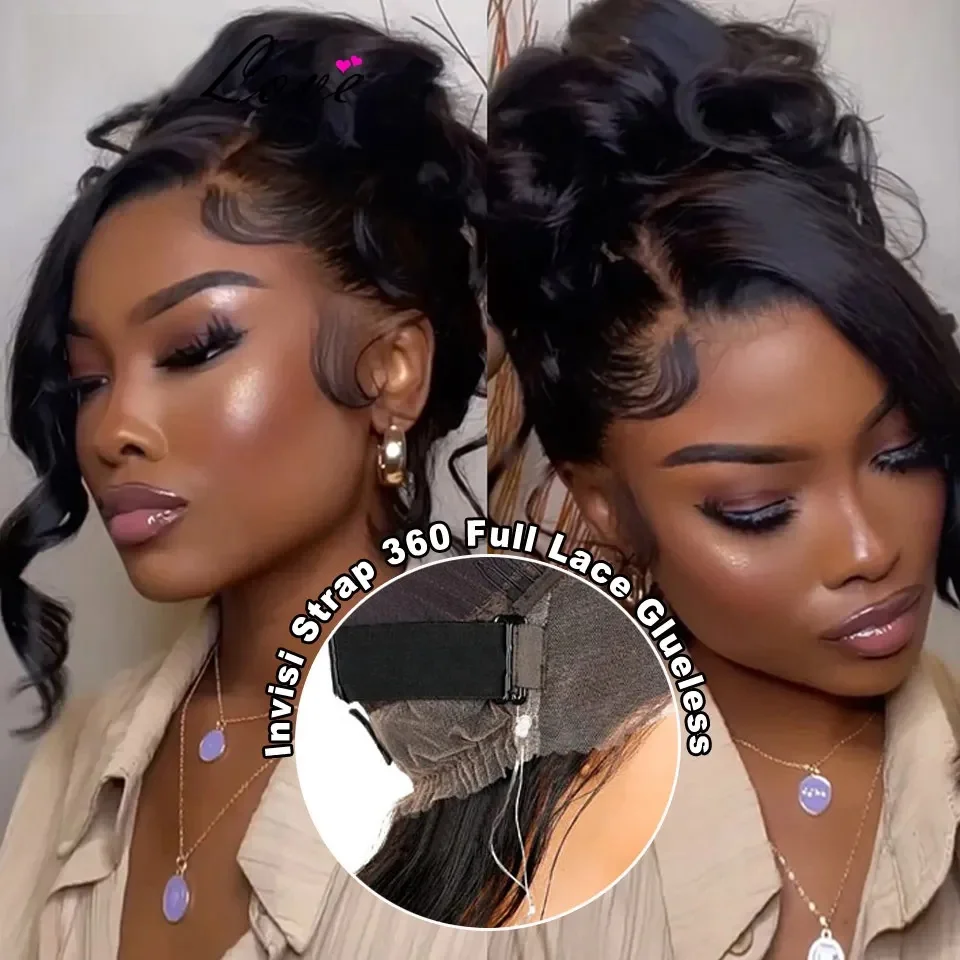 Body Wave Invisi Strap 360 Full Lace Pruik Menselijk haar 5x5 Lijmloze Pull Go Pruiken met elastisch trekkoord 13x6 HD Kant Frontale Pruik - afbeelding 2