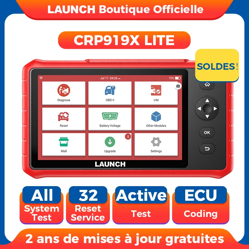 LAUNCH X431 CRP919XLite OBD2, outil de diagnostic auto, scanner véhicule, mises à jour gratuites 2 ans.