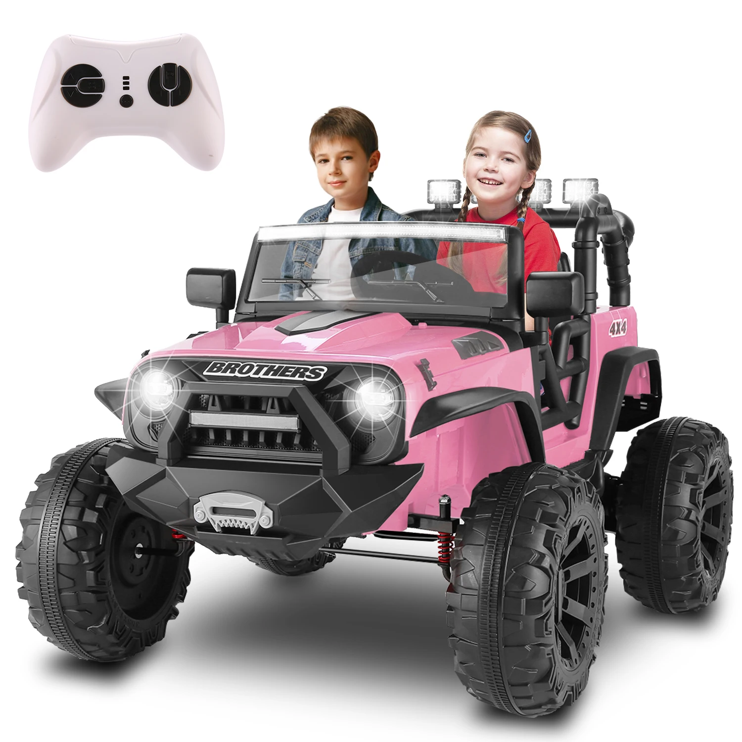 Kids Ride on Car Truck com controle remoto, 2 lugares Jeeps elétricos, 2x200W Motor, suspensão de mola, 3 velocidades, rosa, 24V