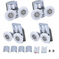 New 4 Pcs Shower Screen Door Rollers Zinc Alloy Runners Wheels Twin Top Replacement Shower Door Rollers Wheel Runner Pulleys