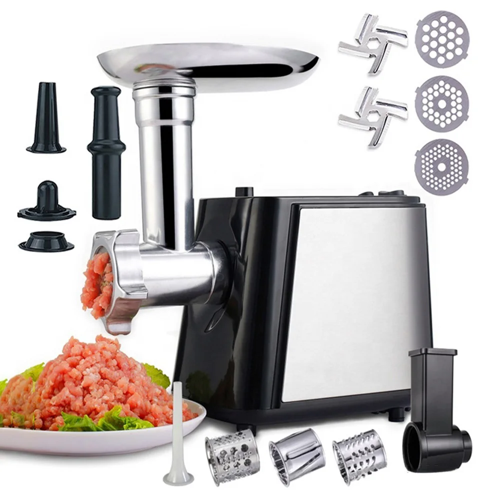 Picadora de Carne Eléctrica Potente de 1000W, Molinillo de Carne, Procesador de Alimentos de Acero Inoxidable, Embutidora de Salchichas para Cocina y Hogar