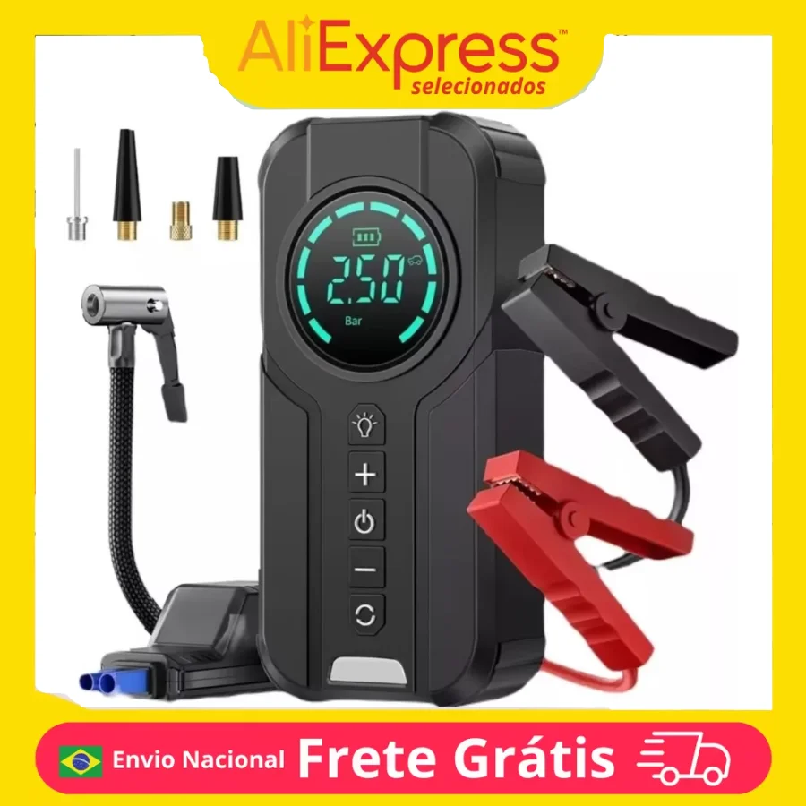 Bomba de Ar Portátil Compressor 4 em 1 Auxiliar De Partida Calibrador De Ar Pneu 127v 220v Bivolt ENVIO IMEDIATO DO BRASIL