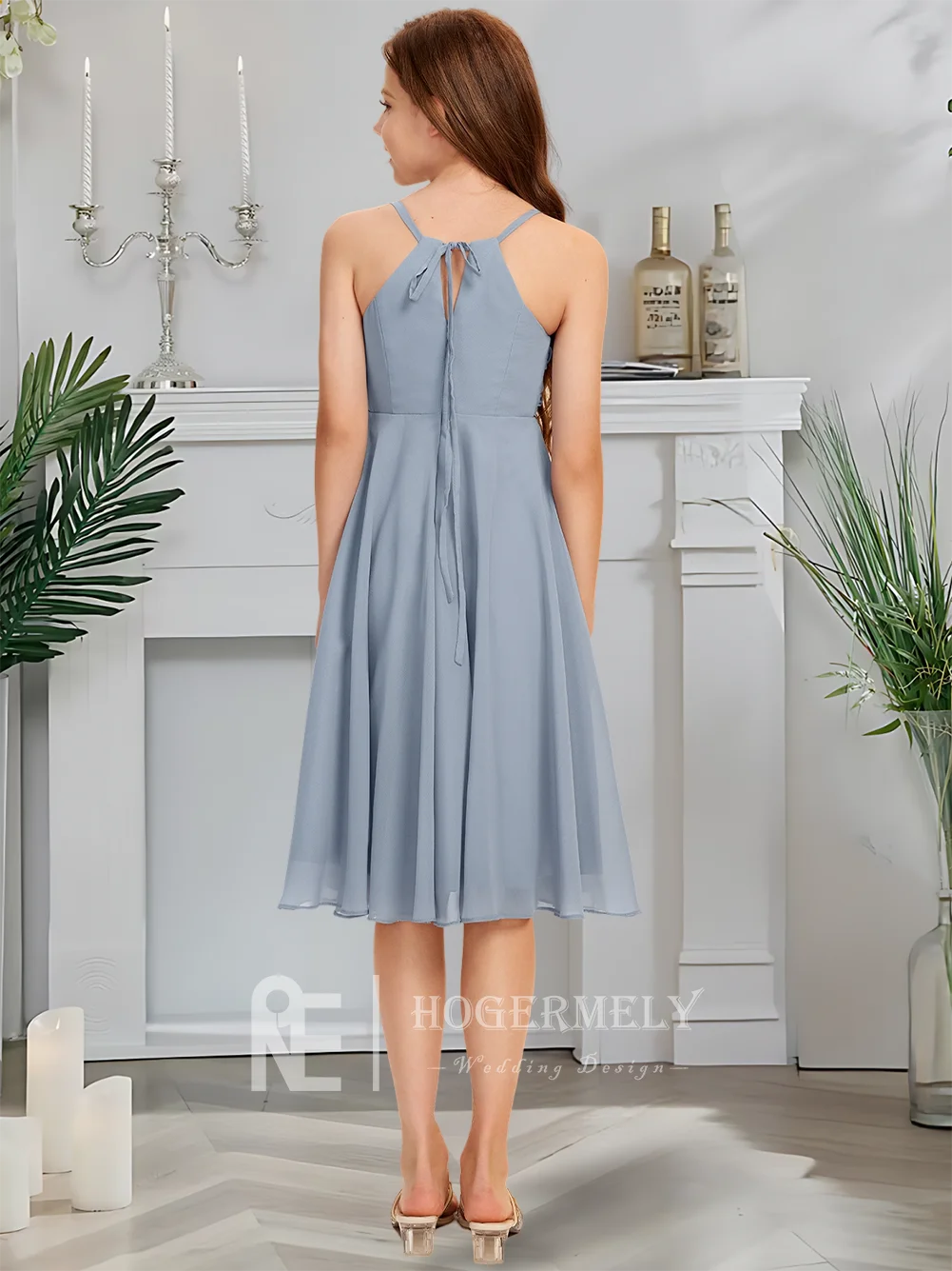 Роскошное платье подружки невесты с v-образным вырезом, румяное платье с цветочным узором для девочек, шифоновое платье длиной до колена с каскадными оборками, свадебное платье