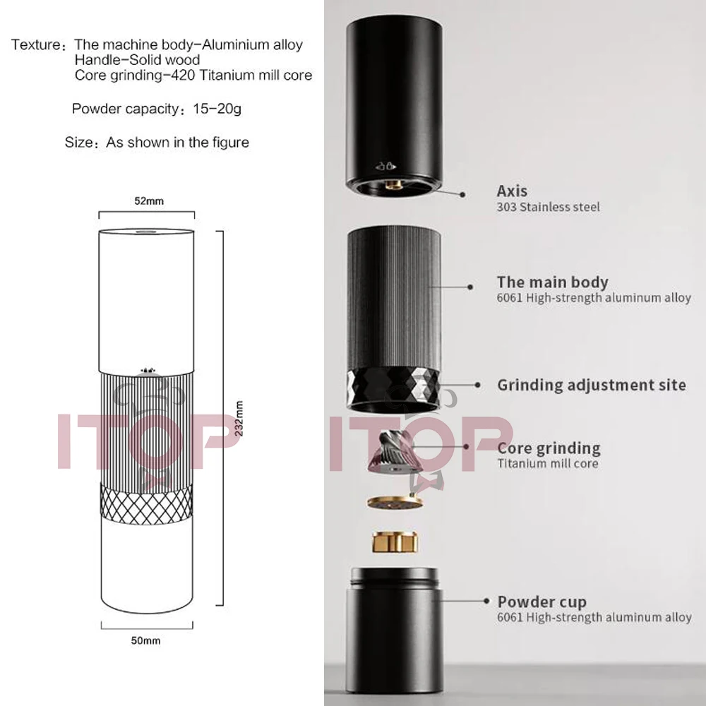 ITOP SD1 Hybrid Energy Coffee Grinder Electric Rechargeable Portable Motor& Manual Coffee Grinder Stainless Steel Burrs