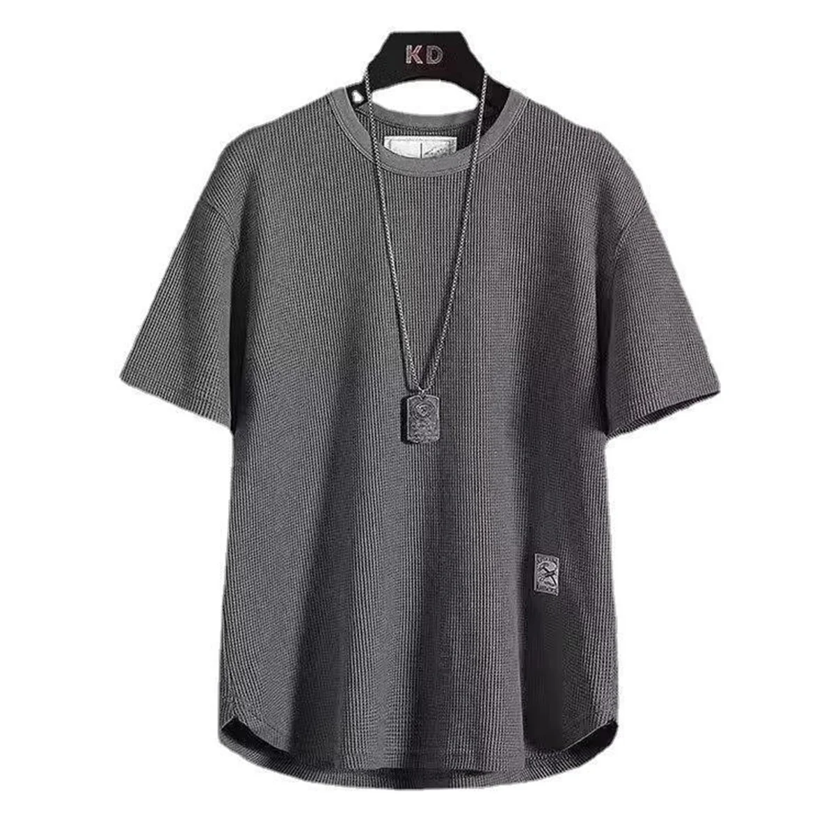 Modische Lack-Waffel-T-Shirts für Herren, Lässige Übergroße Oberteile, Koreanischer Stil, Atmungsaktive Qualität, Unisex Kurzarm-T-Shirts, Trendige Herrenbekleidung – Detail 4