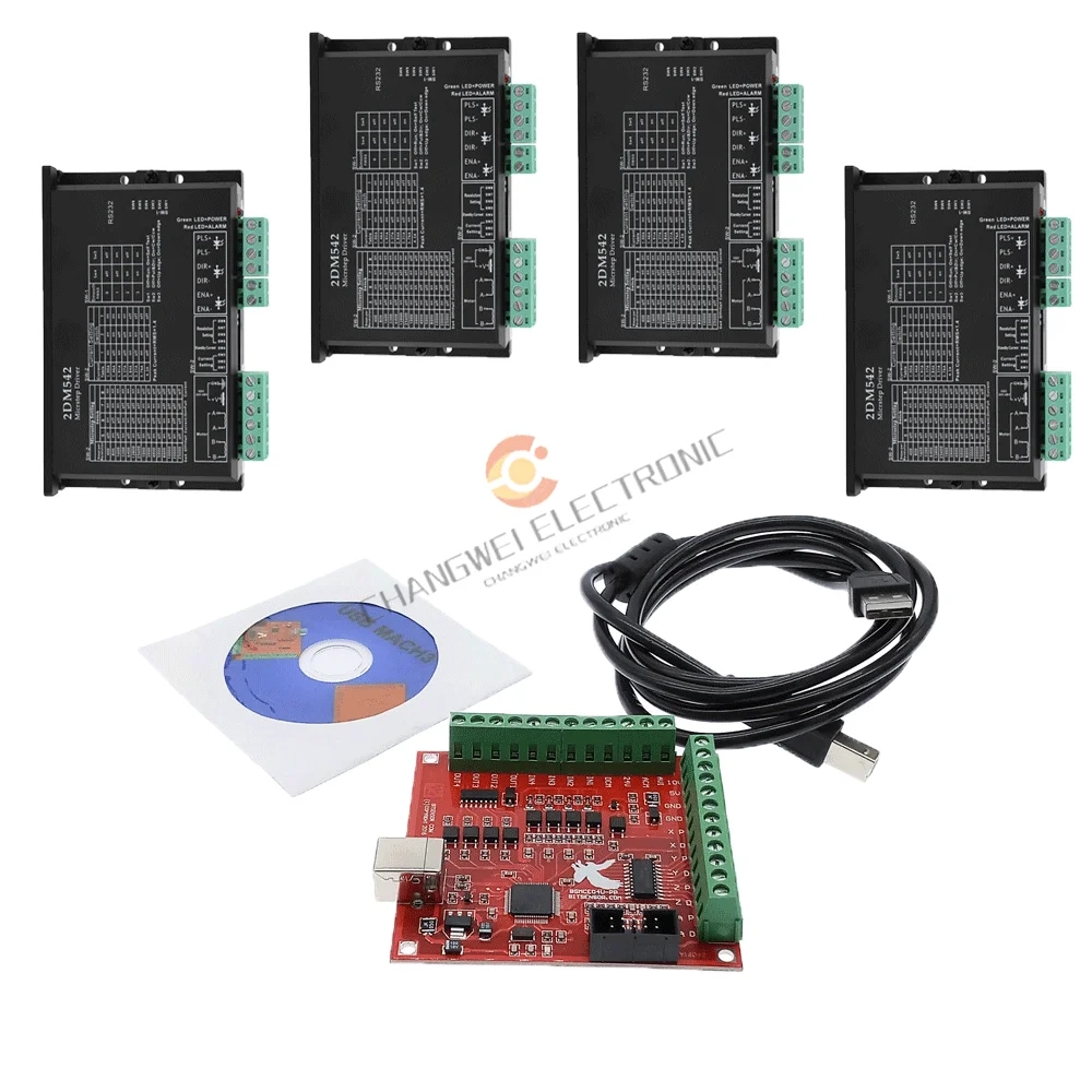 

Mach3 CNC Machine Controller Kit,1PCS Mach3 Red Flying Eagle Board+4PCS Motor Driver 2DM542 for CNC Machine Tools And Milling