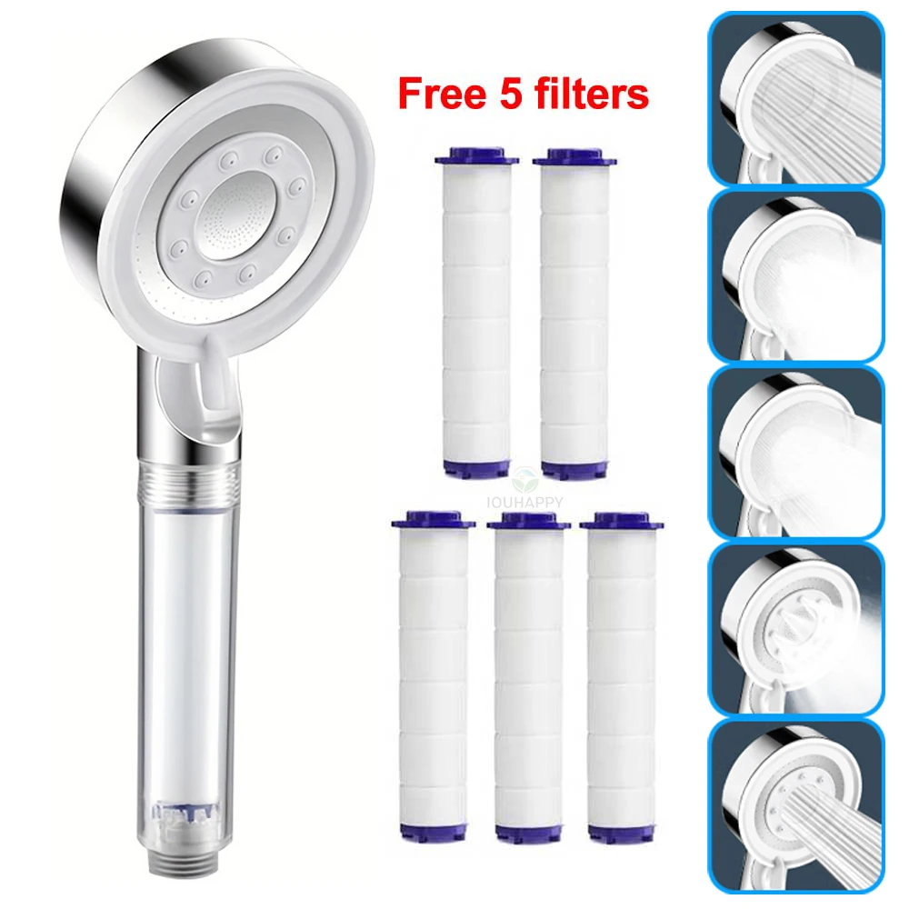 High Pressure Shower Head Water Saving Nozzle with Filter 5 Modes Powerful Pressurized Spa Spray Shower For Bathroom Accessories