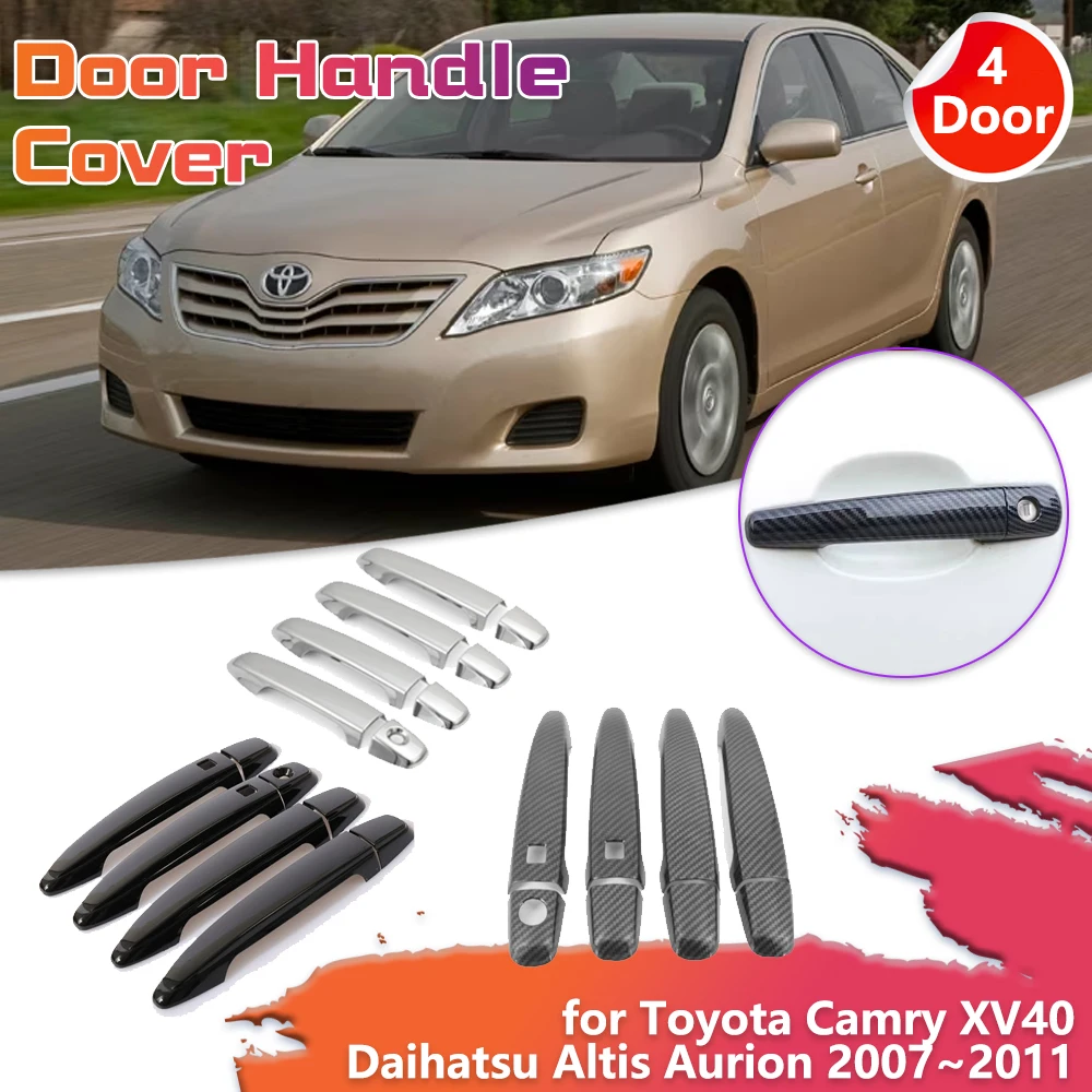 Car Door Handle Cover for Toyota Camry XV40 Daihatsu Altis Aurion 2007~2011 Carbon Fiber Back Sticker Trim Scratch Accessories