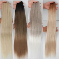 Extensiones de cabello sintético liso biológico, fibra resistente al calor, ombré falso, marrón, Rubio, mechones de pelo de cola de caballo súper larga, 26 "", 200g