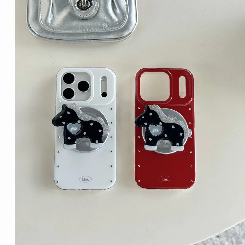 

Niche cute little diamond pony with for magsafe holder phone case for iPhone17 16 ProMax14 15Pro fundas Korean INS fashion cover