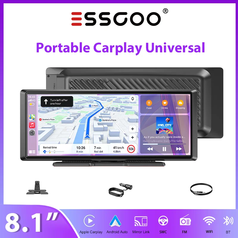ESSGOO 8,1 Zoll  tragbares Carplay-Gerät, universell für Autos, Wohnmobile, LKWs, Autoradios, SUVs, Pickups, Android Auto, FM, BT, MP5-Player, AUX
