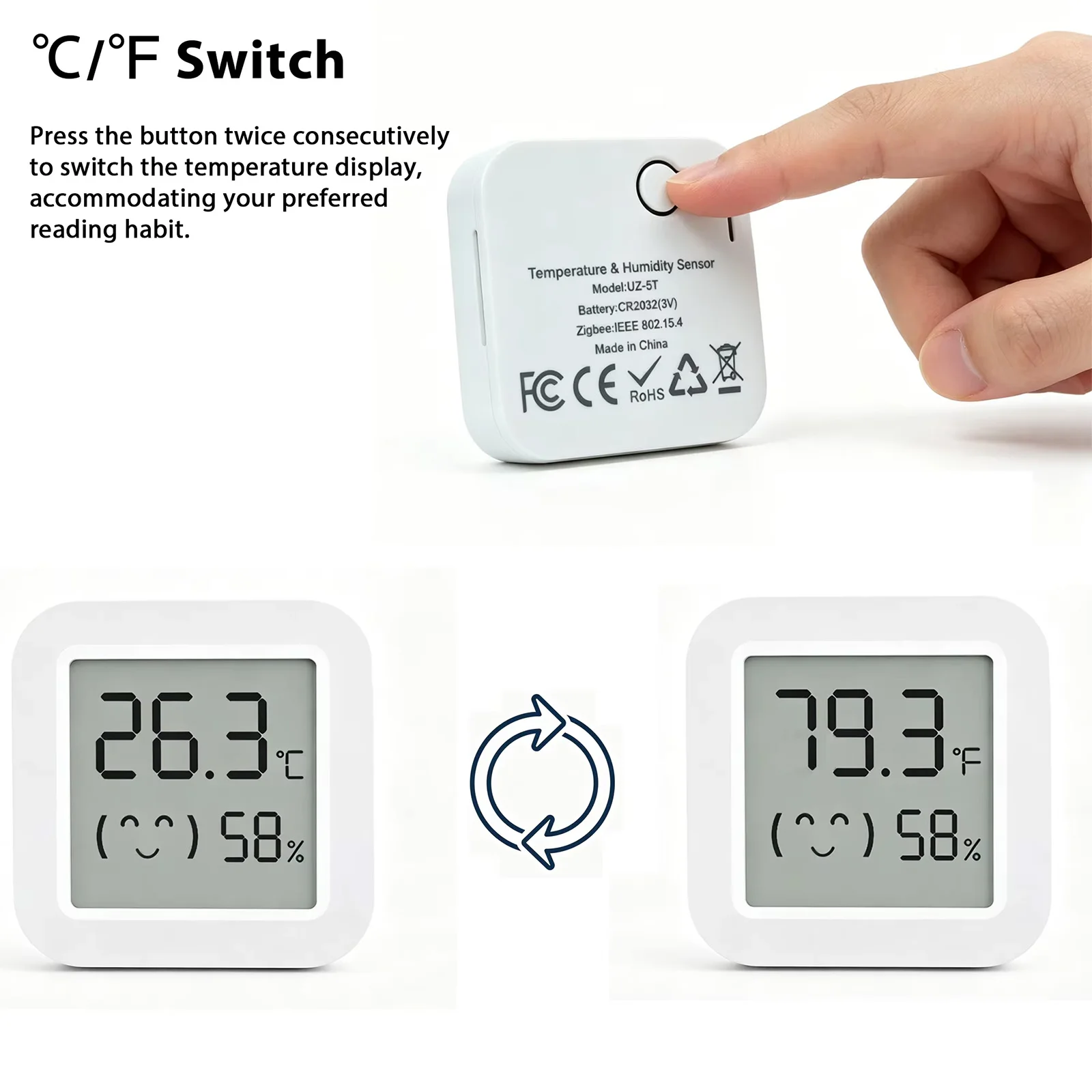 Czujnik temperatury i wilgotności Zigbee 3.0, sterowany zdalnie za pomocą aplikacji, termometr kompatybilny z Tuya Smart Life, przeznaczony do inteligentnego domu, współpracuje z Yandex Z2mQTT. — zdjęcie produktu 3