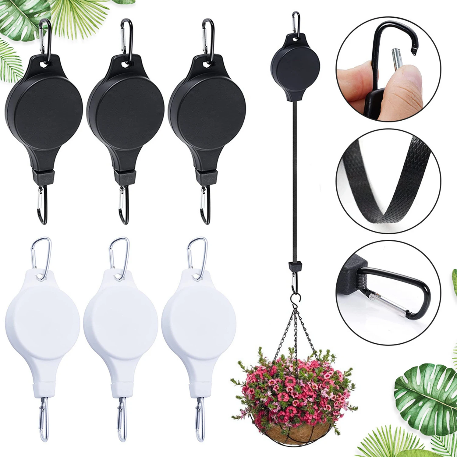 2Pcs Plant Hook Pulley, Retractable Plant Hanger Easy Reach Hanging Flower Basket for Garden Baskets Pots and Birds Feeder