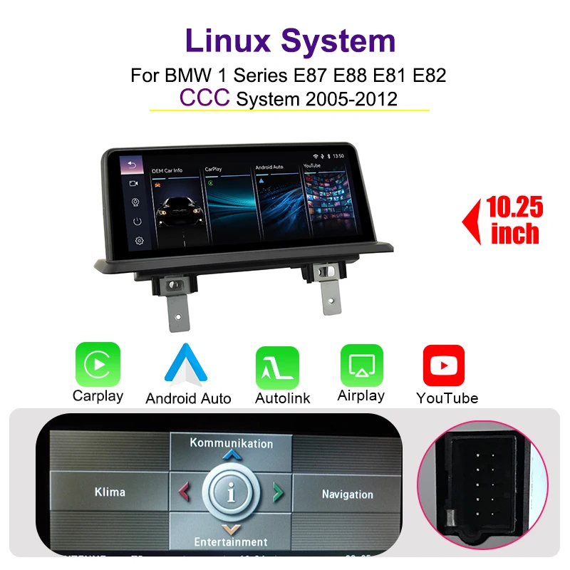 AUTOTOP 10.25 "Linux Auto Touchscreen Voor BMW 1 Serie 120i E81 E82 E87 E88 2005-2012 CCC CIC iDrive Carplay Android Auto Youtube