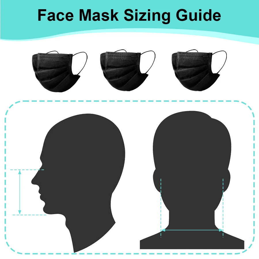 Mascarilla facial negra desechable de 100 piezas: filtración de 3 capas, trabillas cómodas, ideal para ir de compras, deportes, viajes y trabajo
