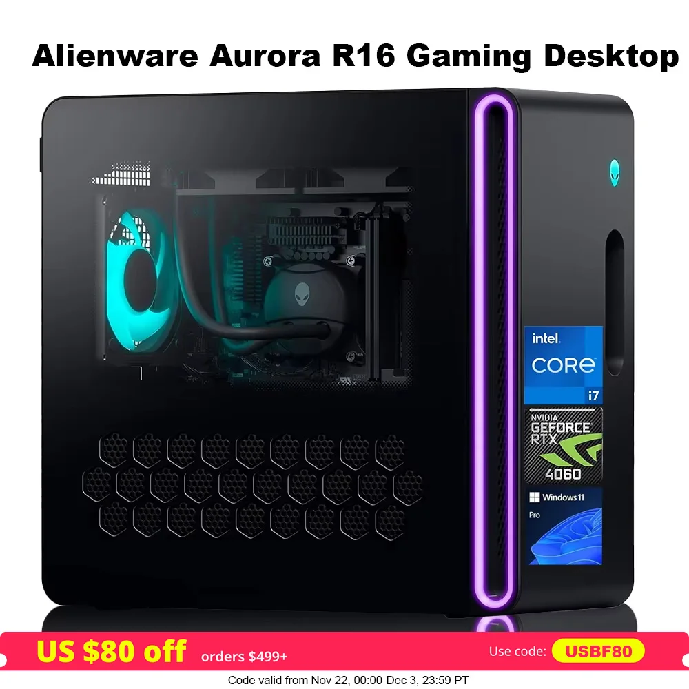 Alienware-escritorio para juegos Aurora R16, Intel i7-14700F,NVIDIA GeForce RTX 4060, hasta 64GB de RAM DDR5, 4TB SSD,2TB HDD,Windows 11 Pro