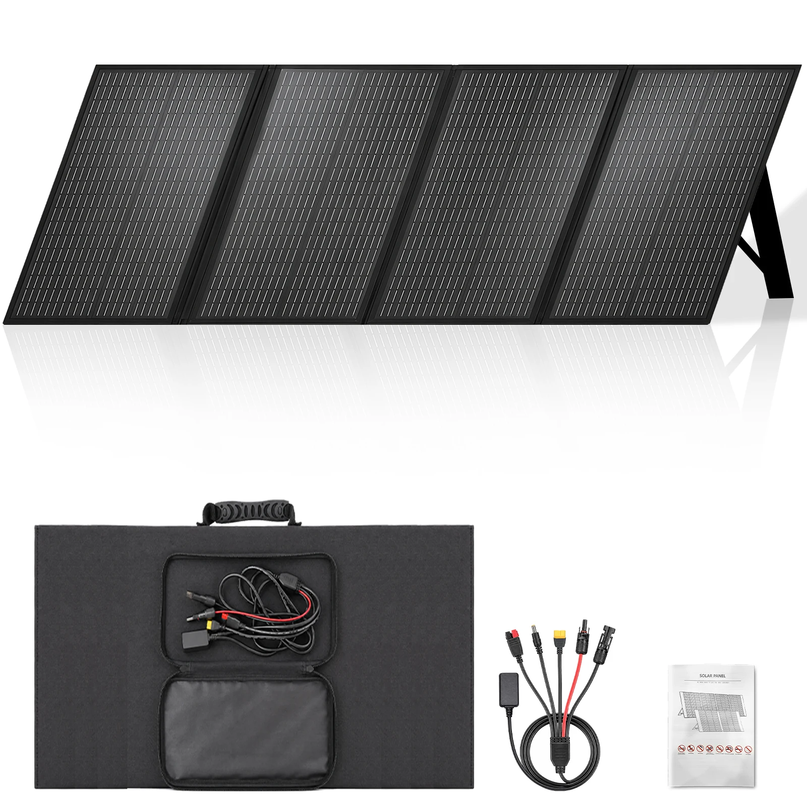Draagbaar 400W 36V 4X opvouwbaar monokristallijn zonnepaneel Spatwaterdicht opvouwbaar zonne-oplaaddeken met multifunctionele kabel Draaggreepontwerp Camping stacaravan Boot Noodstroomvoorziening