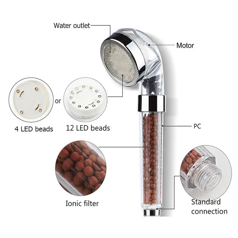 LED Shower Head 3/7 Color Changing Temperature Sensor Handheld Mineral Anion Water Saving High Pressure Bathroom Shower Filter