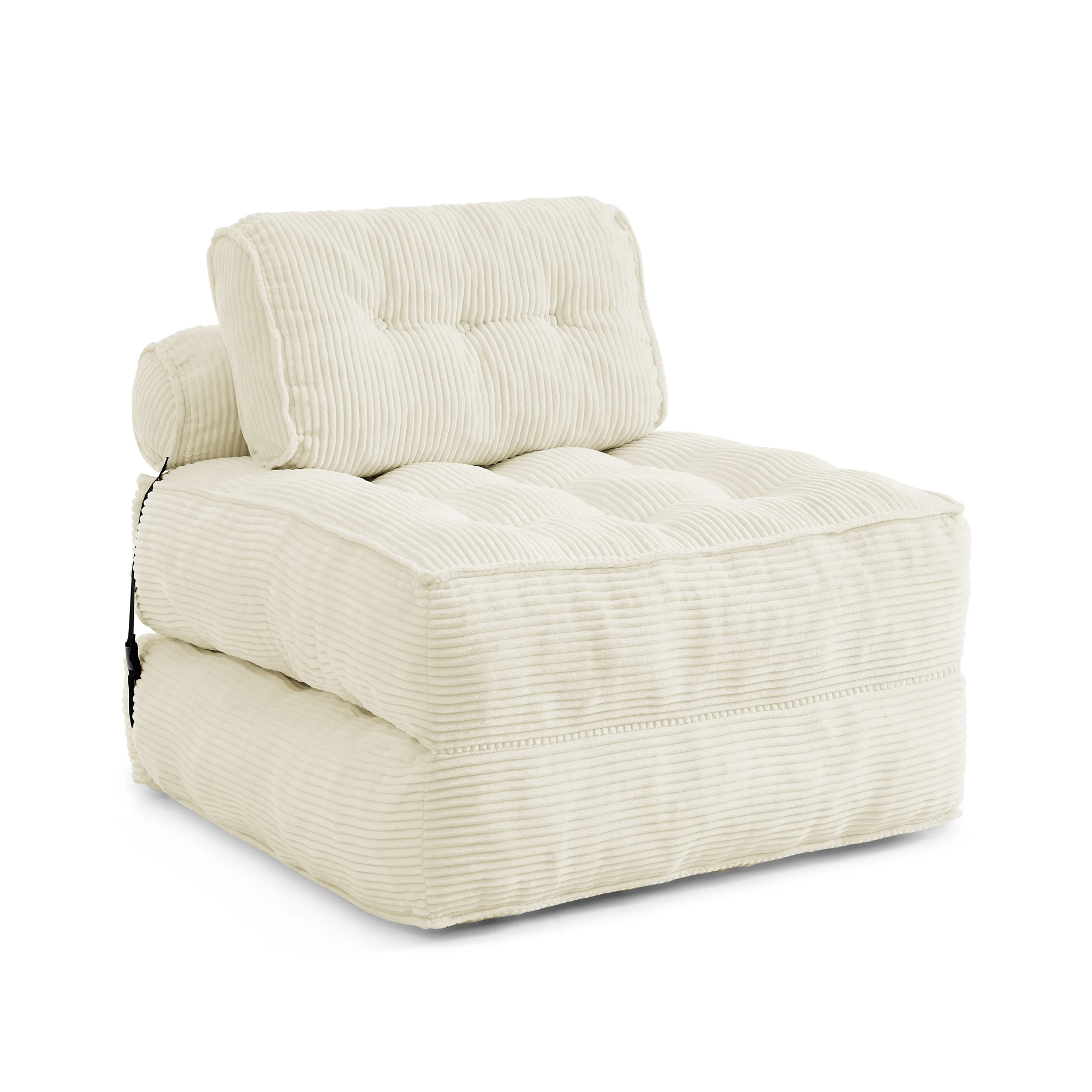 Fauteuil de sol pliable 2-en-1 en velours côtelé – Canapé pliant confortable avec dossier réglable, lit d'appoint multifonctionnel et chaise longue, adapté au salon et à la chambre, beige