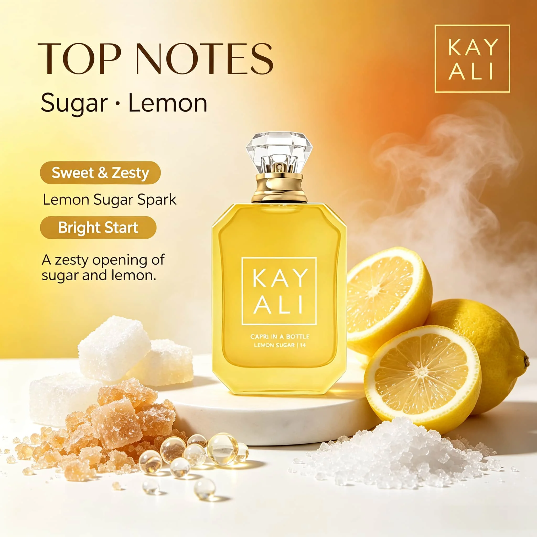 Kayali Capri in a Bottle Lemon Sugar | 14 Eau De Parfum 3.4 oz 100ml, | Lemon Sugar Vanilla Flavor Long Lasting Fragrance 6-8 Hours Fresh, Juicy, Sweet and Not Greasy | Sweet and Energetic Choice for Daily Commuting/vacation Travel