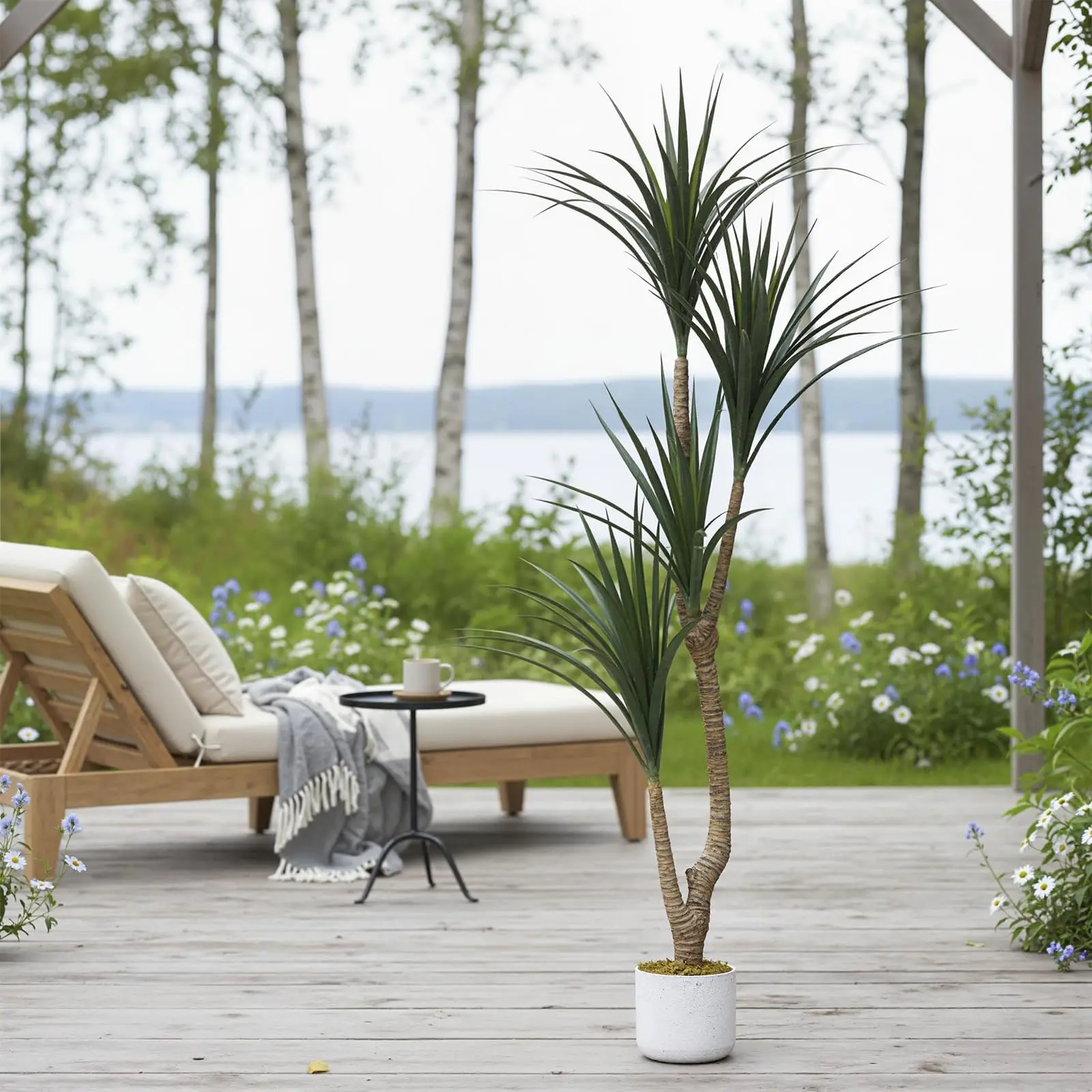 Arbre artificiel Dragon Tree - Dracaena marginata réaliste dans un pot blanc - Plante décorative, facile d'entretien pour salon, bureau ou entrée - 165 cm - Iron Dream Tree