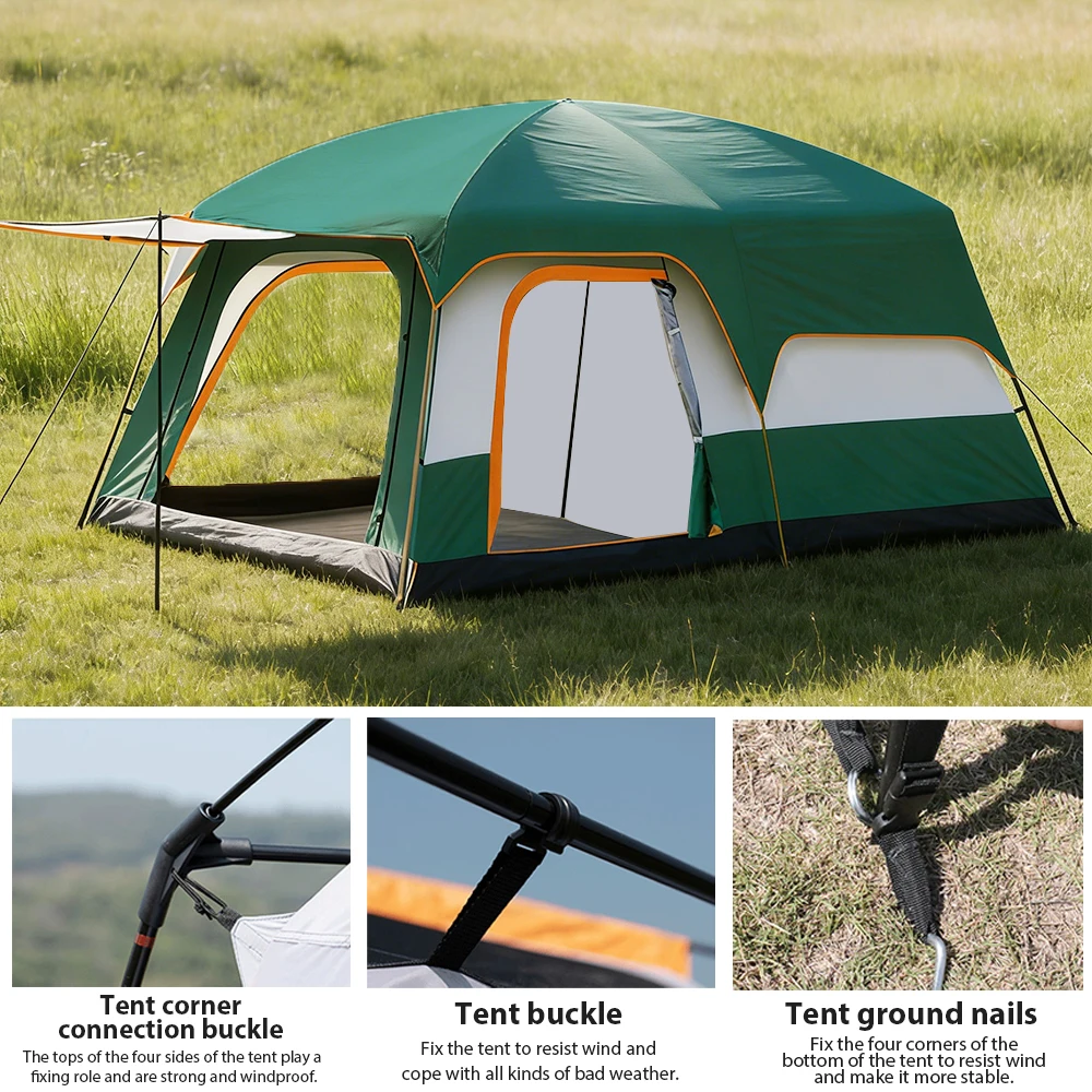 Campingtent voor 2-4 personen, zonwering, één slaapkamer en één woonkamer, draagbare buitentent voor kamperen, wandelen, strand, tuin