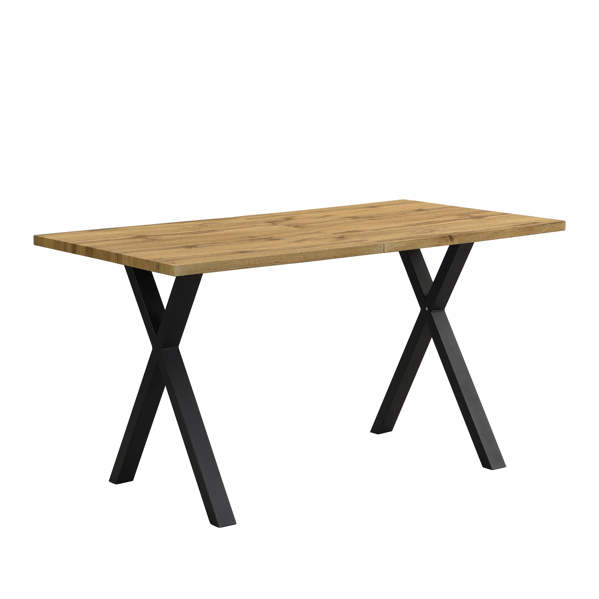 Esstisch 140x80x76 cm mit Kreuzbein-Design, rechteckiger Esstisch und Couchtisch, moderner, schlichter Küchentisch im Schmiedeeisen-Look für Esszimmer und Wohnzimmer, Eiche + Schwarz, MDF