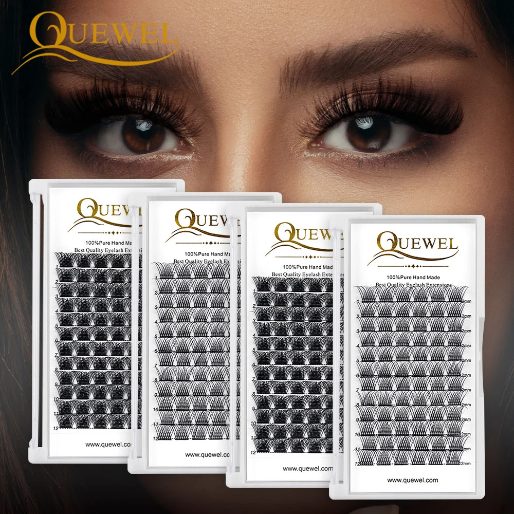 Quewel 72 Bundles Cluster Segmented False Extension Eyelash DIY Natural Individual Lash Makeup Tools Soft and Natural Eyelash