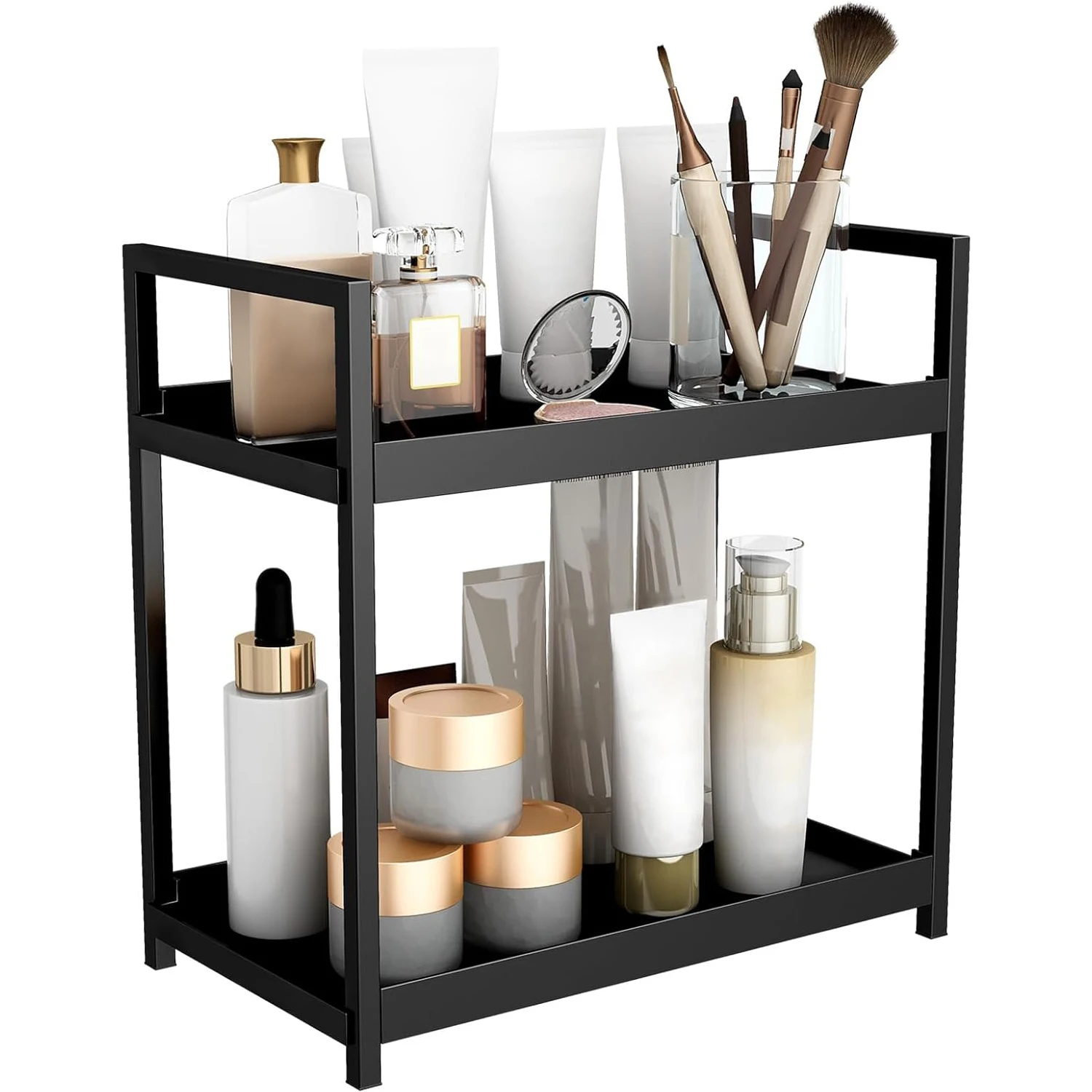 Étagère de cuisine robuste à 2 niveaux en métal - Support de rangement pour plan de travail, idéal pour organiser les épices, les cosmétiques ou les articles de bain - Organisateur autoportant pour cuisine, salle de bain