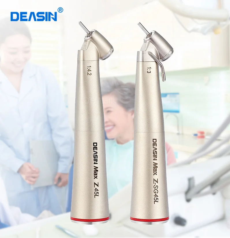 

De-Max Z45L Dental 1:4.2 Speed Increasing Red Ring Fiber Optic Contra Angle Handpiece for FG Bur Fit E Type Electric Motor