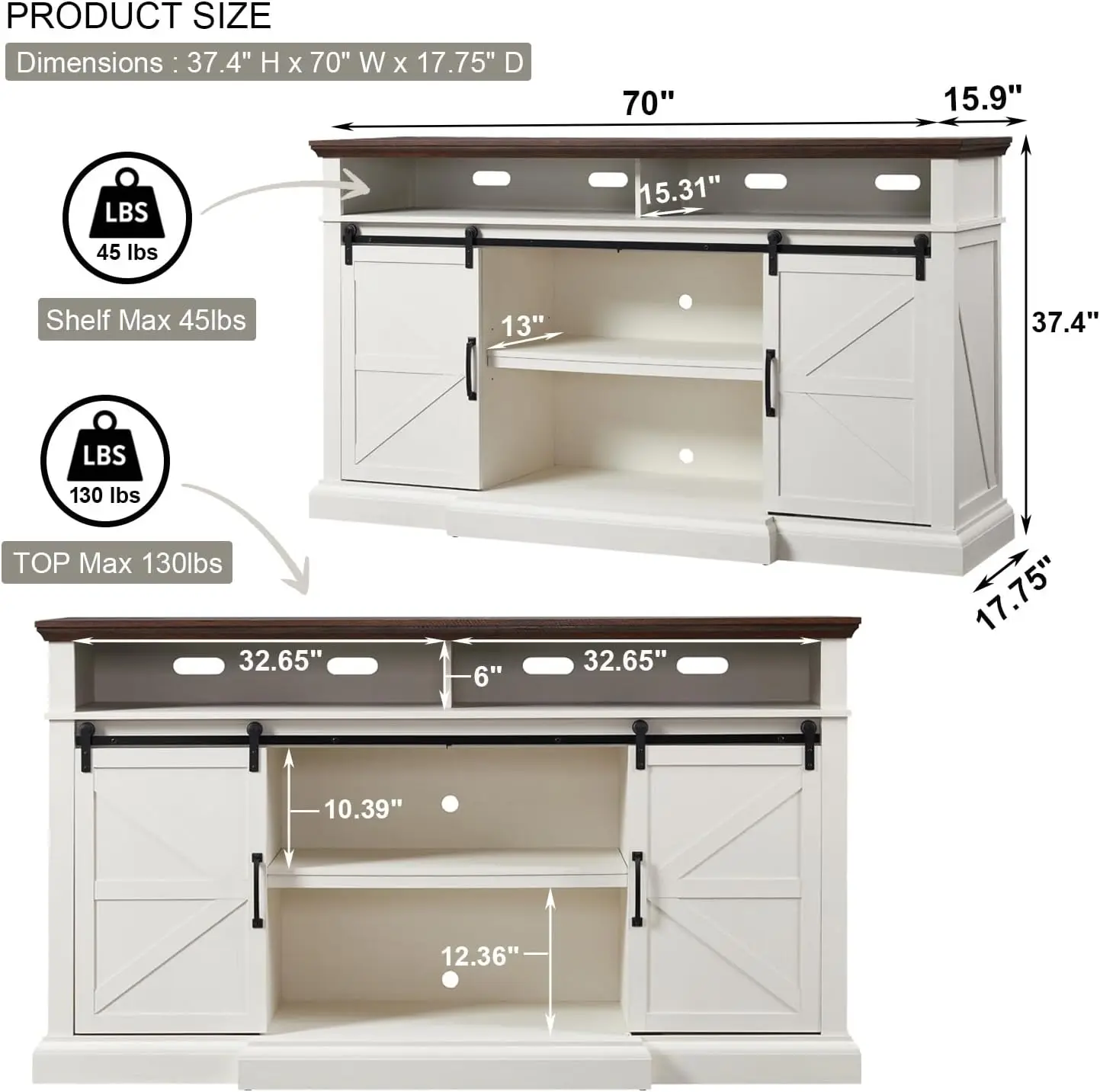 Farmhouse 80/75 inch TV Stand, 37.4