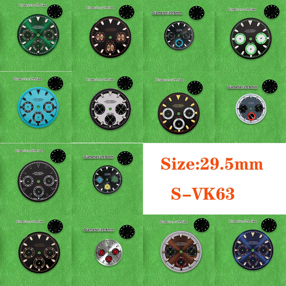 S Dial 29.5mm VK63 Dial Black panda dial rose gold inner circle Fit Vk63 Movement Green Luminous Watch Modification Accessories